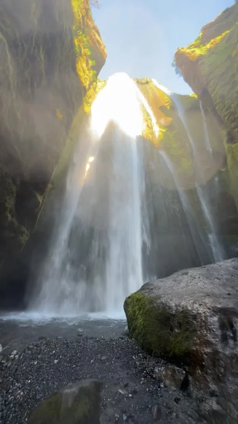 Gljufrabui waterfall hidden inside a narrow canyon near Seljalandsfoss, lceland Stock Footage 331560119