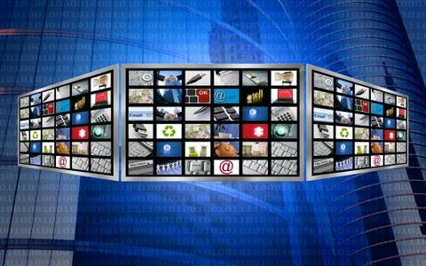 Global 3d screen television multimedia tech concept Stock Illustration