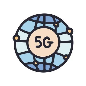 Global 5g color vector doodle simple icon Stock Illustration