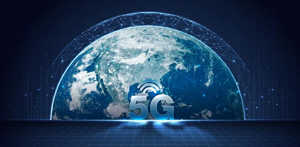 Global 5G network wireless systems and internet technology concept. smart c.. Stock Illustration