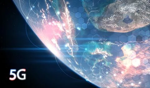 Global 5G network wireless systems and internet technology concept. smart c.. Stock Illustration