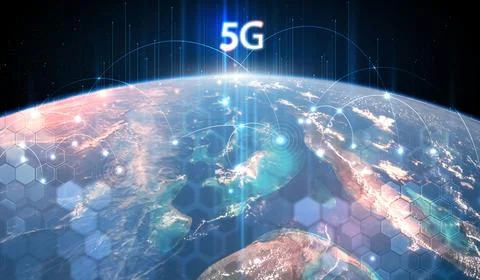 Global 5G network wireless systems and internet technology concept. smart c.. Stock-Illustration