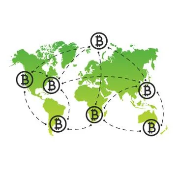 Global Abstract Bitcoin Crypto Currency Blockchain Technology World Map Backg Stock Illustration