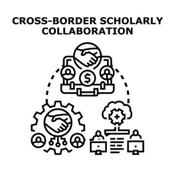 Global academic collaboration strategy development linking research Stock Illustration