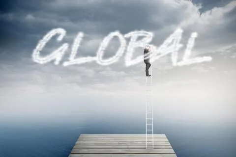 Global against cloudy sky over ocean Illustrazione stock