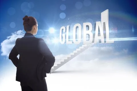 Global against steps leading to closed door in the sky Stock Illustration