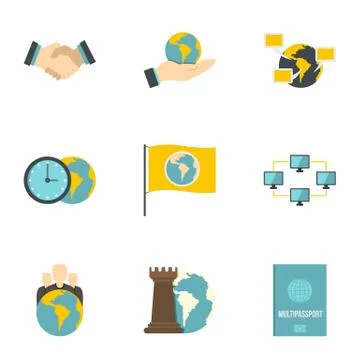 Global agreement icon set, flat style Stock-Illustration