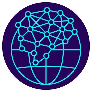 Global AI Network Icon. Minimalistic neon outline Stock Illustration