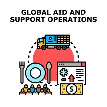 Global aid and support operations delivering essential goods Stock Illustration