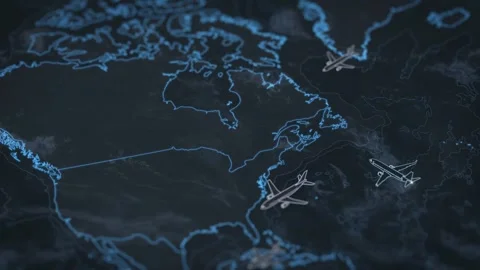 Global Air Traffic Routes Animation. Flight Paths Across World Map. 스톡 동영상 330961953