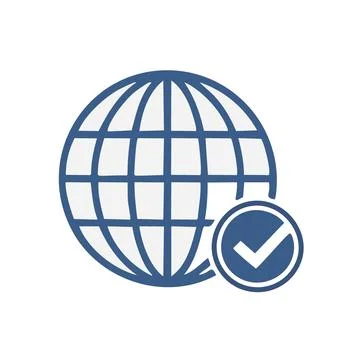 Global approval. Globe with a check mark, symbolizing worldwide acceptance .. 스톡 일러스트