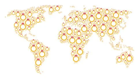 Global Atlas Collage of Ruby Ring Icons Stock Illustration
