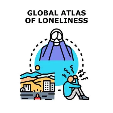 Global atlas exploring isolation and emotional health problem Stock Illustration