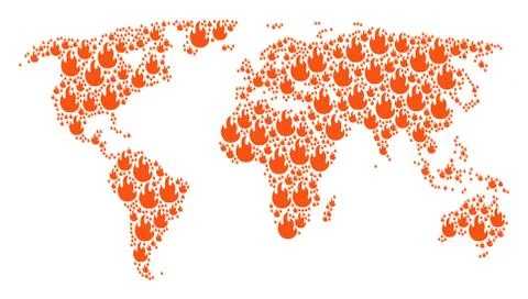 Global Atlas Pattern of Fire Flame Icons Stock Illustration