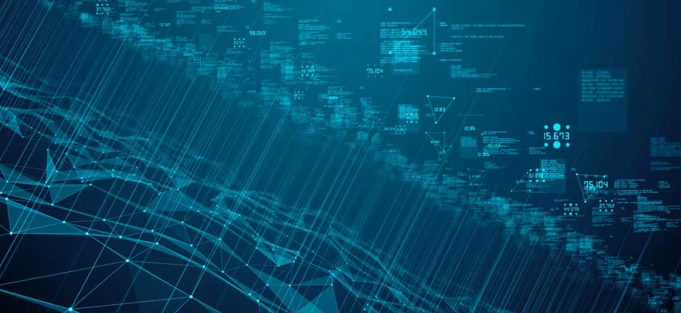 Global Big data visualization data center analytics IOT cloud computing AI -  Stock Illustration