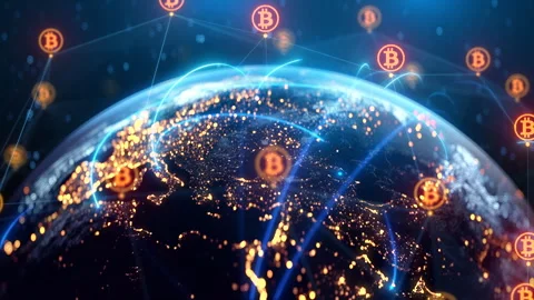 Global Bitcoin Blockchain Network Animation - Cryptocurrency World Map, Digital Stock Footage 312915702