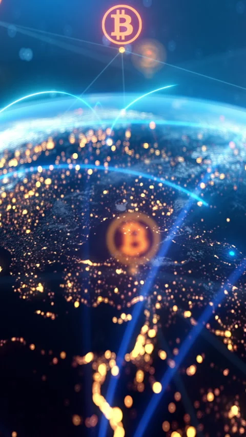 Global Bitcoin Blockchain Network Animation - Cryptocurrency World Map, Digital Stock Footage 312916820