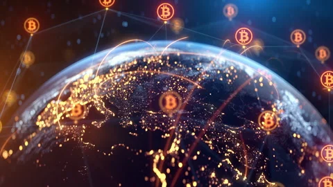 Global Bitcoin Blockchain Network Animation - Cryptocurrency World Map, Digital Stock Footage 318257637