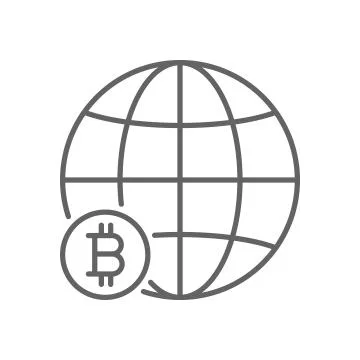 Global Bitcoin World Thin Line Symbol Icon Design Stock Illustration