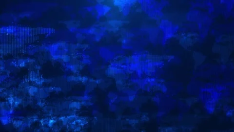Global blue data map visual pixel dotted continents, dark texture, and broadcast Stock Footage 340525518