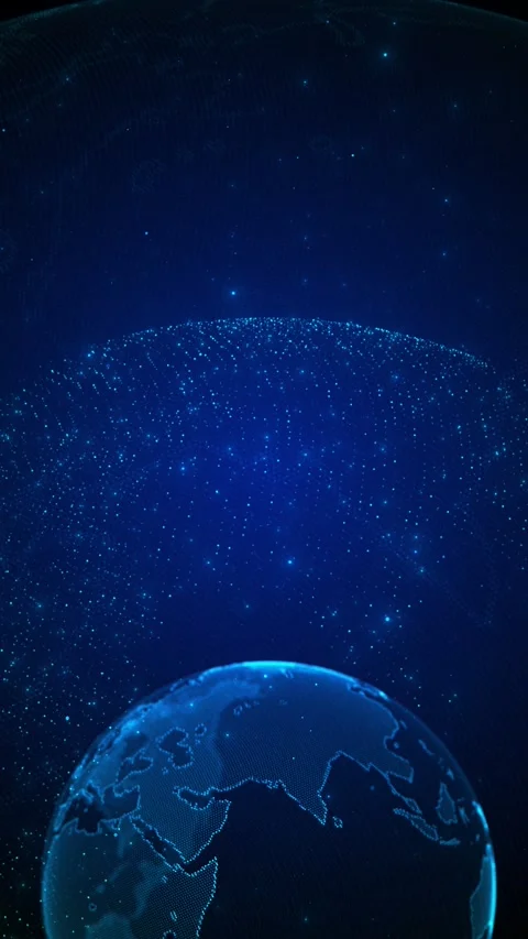 Global blue planet data interface luminous earth shape, particle fields, digital Stock Footage 340397720
