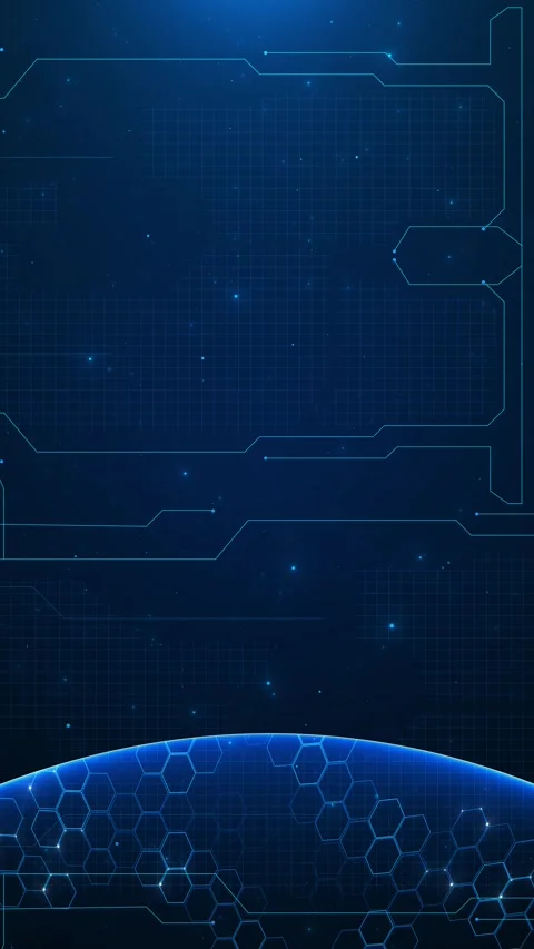Global blue tech interface screen glowing circuit hexagonal planet surface, data Stock Footage 340452294