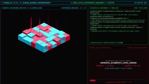 Global Botnet Orchestrator and DDoS Attack Dashboard Stock Footage 339157601