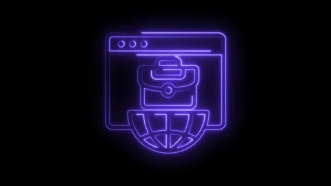 Global business briefcase icon on digital globe and browser window neon out.. Stock Footage 346136387