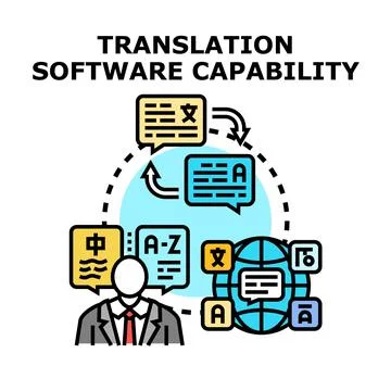 Global business communication, translating software capability concept Stock Illustration