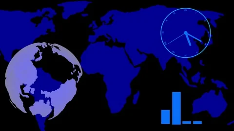 Global business concept with world map clock and bar graph indicating growt.. Stock Footage 262300459