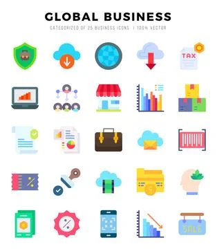 Global Business elements. Flat web icon set. Simple vector illustration. Stock Illustration