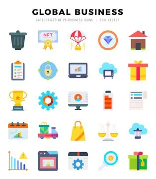 Global Business elements. Flat web icon set. Simple vector illustration. Stock Illustration
