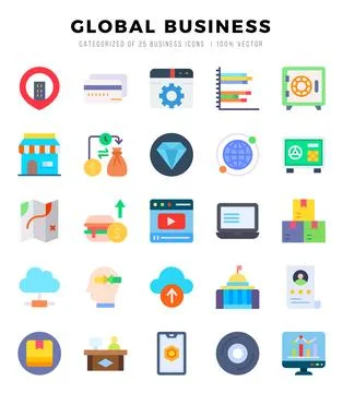 Global Business elements. Flat web icon set. Simple vector illustration. Stock Illustration