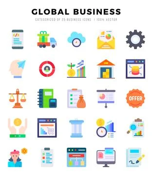 Global Business elements. Flat web icon set. Simple vector illustration. Stock Illustration