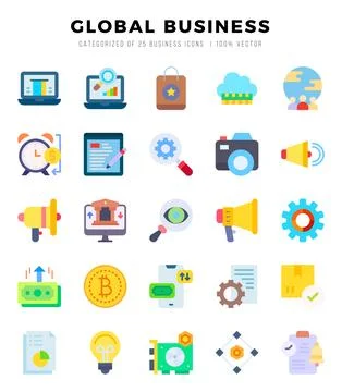 Global Business elements. Flat web icon set. Simple vector illustration. Illustrazione stock