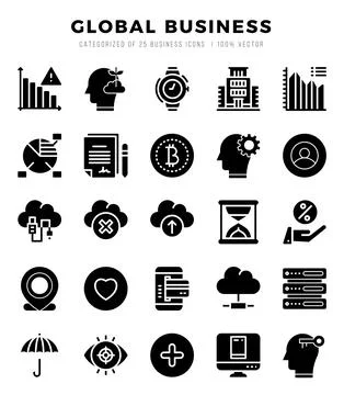 Global Business elements. Glyph web icon set. Simple vector illustration. Stock Illustration