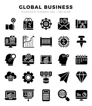 Global Business elements. Glyph web icon set. Simple vector illustration. Stock Illustration