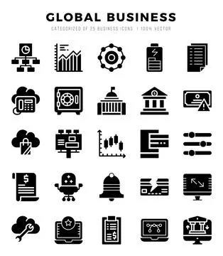 Global Business elements. Glyph web icon set. Simple vector illustration. Stock Illustration