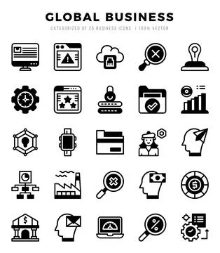 Global Business elements. Lineal Filled web icon set. Simple vector illustr.. Illustrazione stock