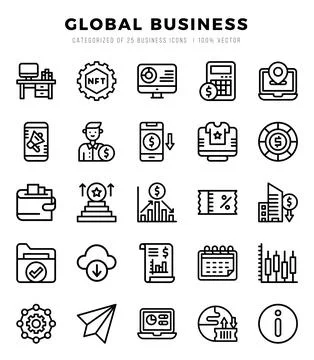 Global Business elements. Lineal web icon set. Simple vector illustration. Stock Illustration
