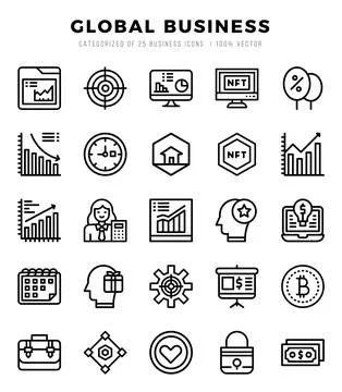Global Business elements. Lineal web icon set. Simple vector illustration. Stock Illustration