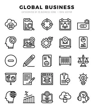 Global Business elements. Lineal web icon set. Simple vector illustration. Illustrazione stock