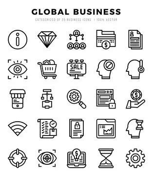 Global Business elements. Lineal web icon set. Simple vector illustration. Stock Illustration