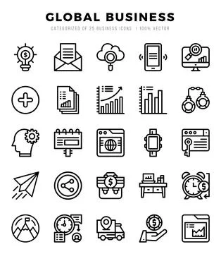 Global Business elements. Lineal web icon set. Simple vector illustration. Stock Illustration