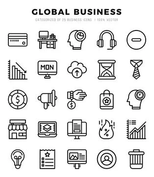 Global Business elements. Lineal web icon set. Simple vector illustration. Stock Illustration