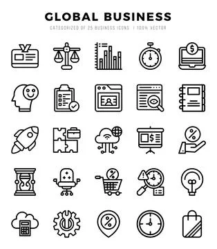 Global Business elements. Lineal web icon set. Simple vector illustration. Illustrazione stock