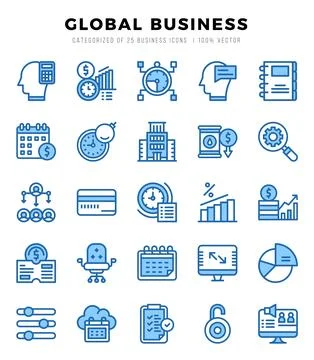 Global Business elements. Two Color web icon set. Simple vector illustration. Stock Illustration