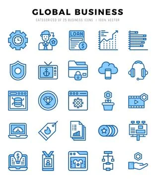 Global Business elements. Two Color web icon set. Simple vector illustration. Stock Illustration