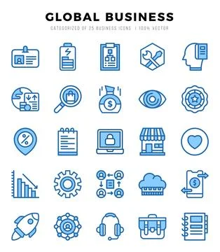 Global Business elements. Two Color web icon set. Simple vector illustration. Stock Illustration
