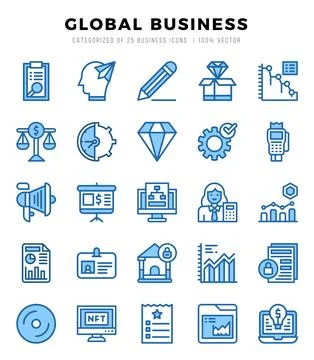 Global Business elements. Two Color web icon set. Simple vector illustration. Stock Illustration